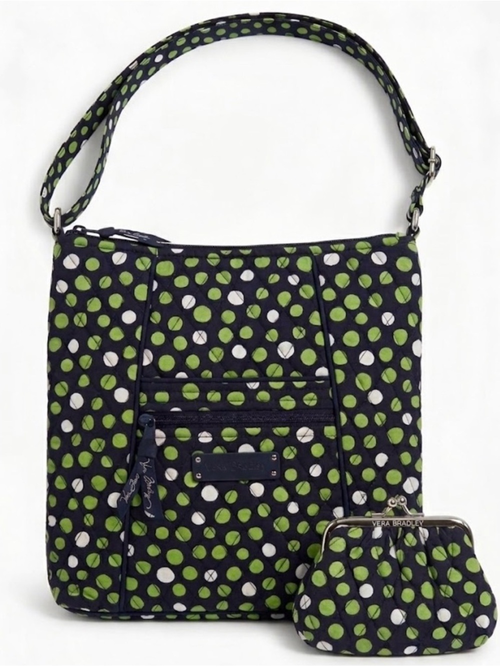 Vera Bradley Lucky Dots Quilted Crossbody Hipster Bag & Kiss Kiss Coin Purse